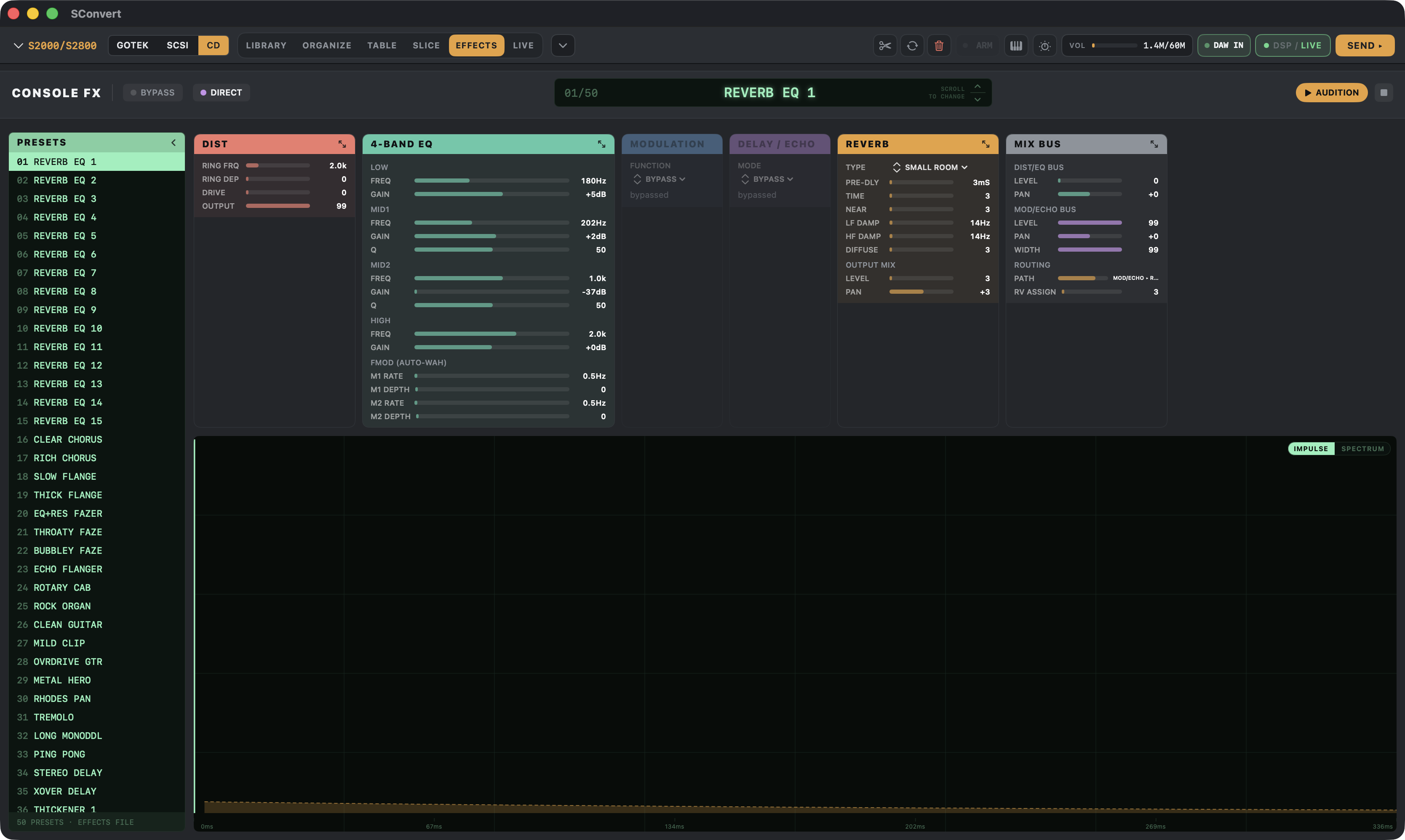 S-Convert Console FX with EQ, reverb and preset list