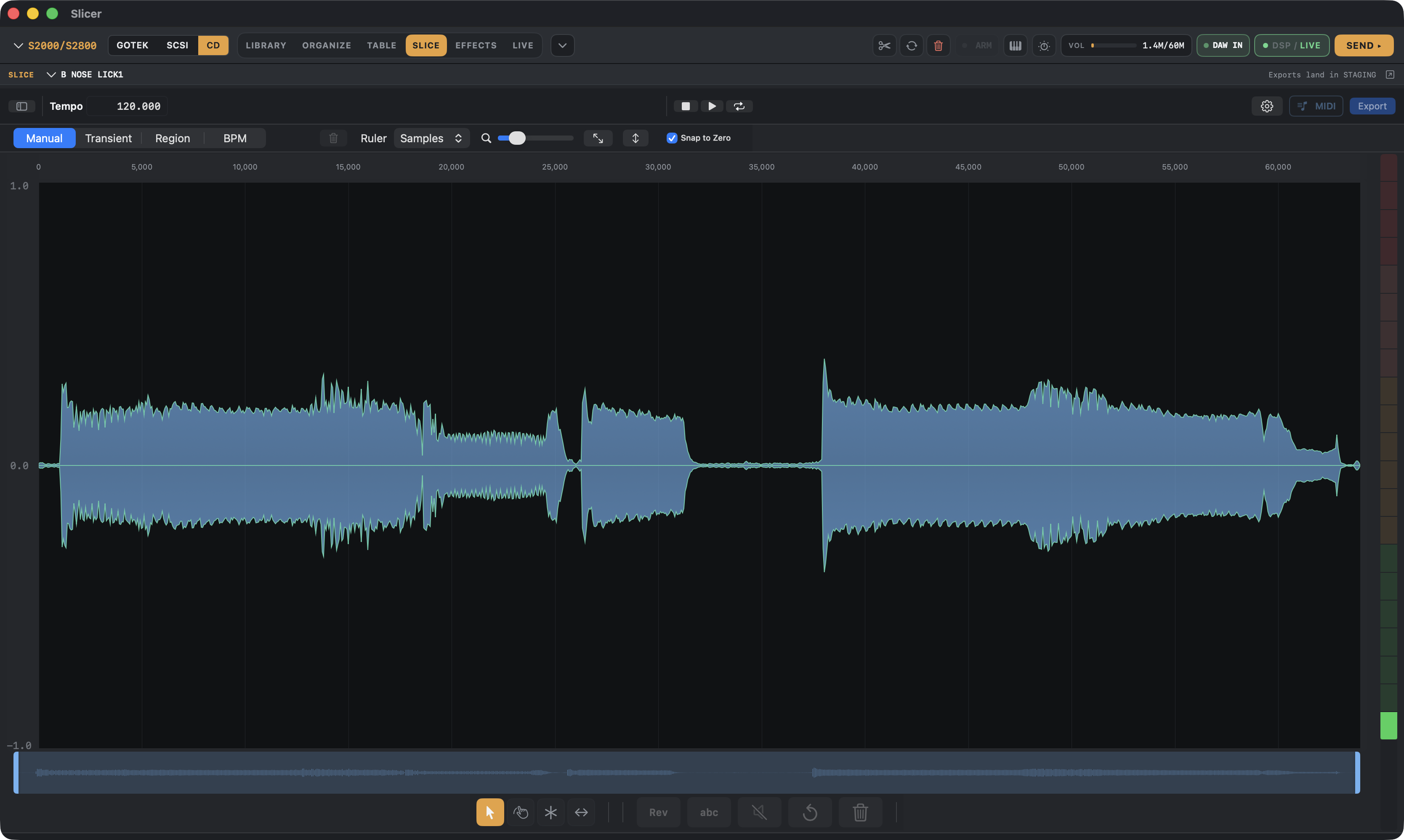Chopping a break in S-Convert's slice editor with transient markers
